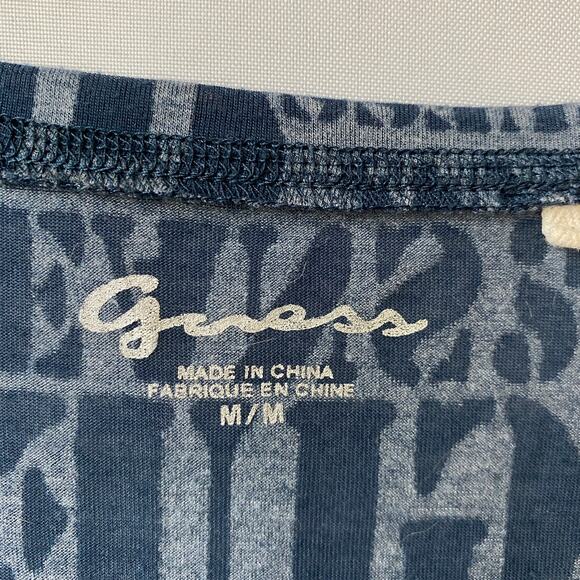 Vintage Y2K Guess Logo Print Top Women Size M Navy Fitted Paper Thin Half Sleeve - Picture 6 of 10